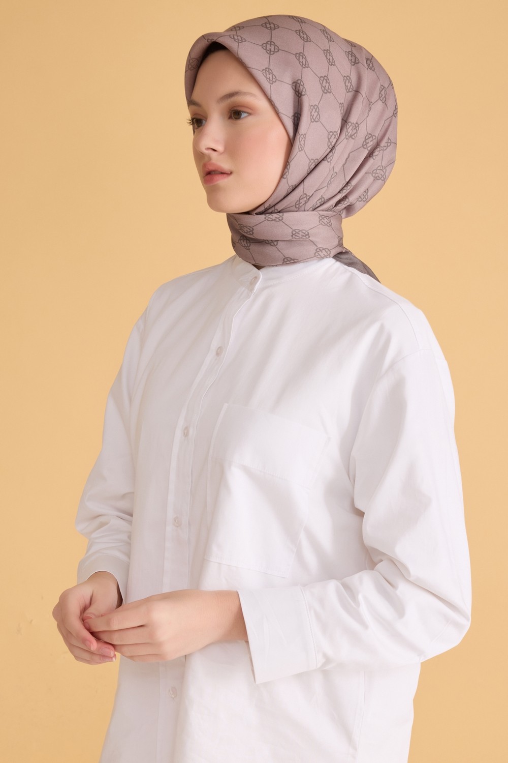 Belli Fresh Geometrik Desen Koyu Pudra Pure Eşarp 6 - 31