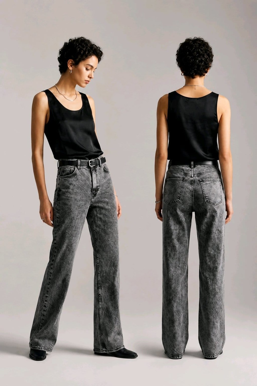 Hies Wide Leg Palazzo Kadın Jeans, Likralı Yüksek Bel Kot Pantolon - Siyah