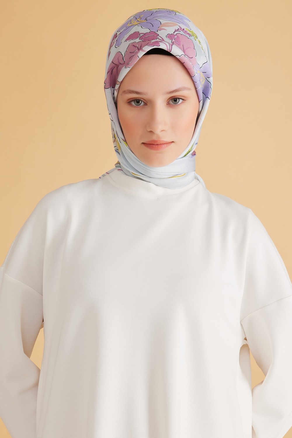 Belli Fresh Çiçek Desen Bebe Mavisi Pure Eşarp 1 - 06
