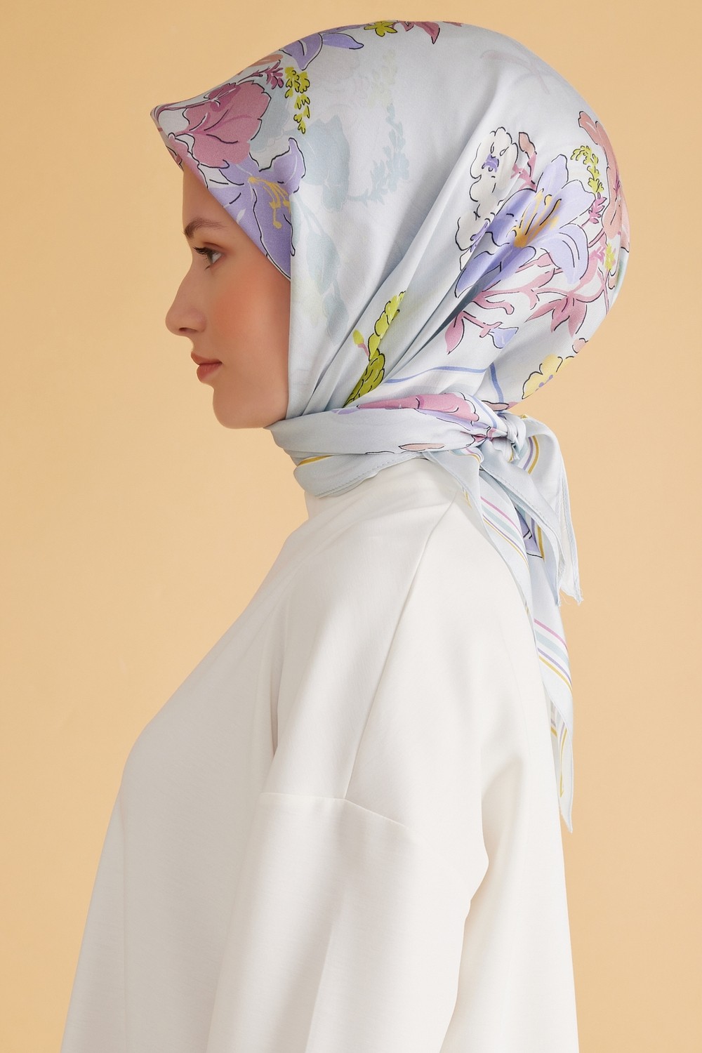 Belli Fresh Çiçek Desen Bebe Mavisi Pure Eşarp 1 - 06 görsel 2