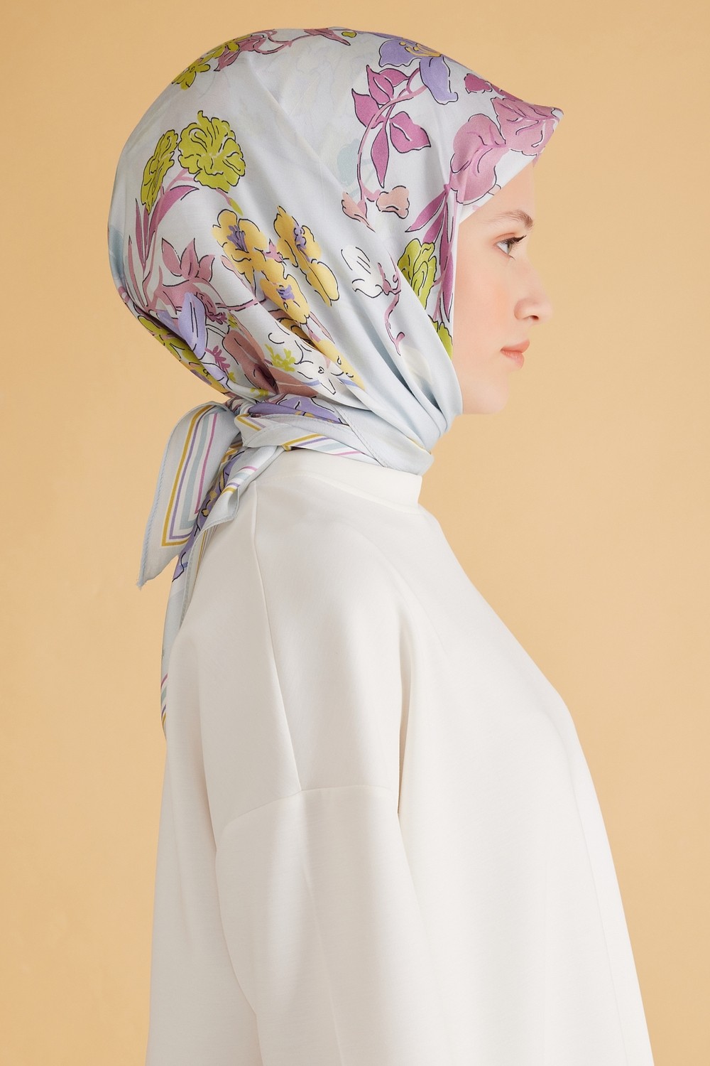 Belli Fresh Çiçek Desen Bebe Mavisi Pure Eşarp 1 - 06 görsel 3