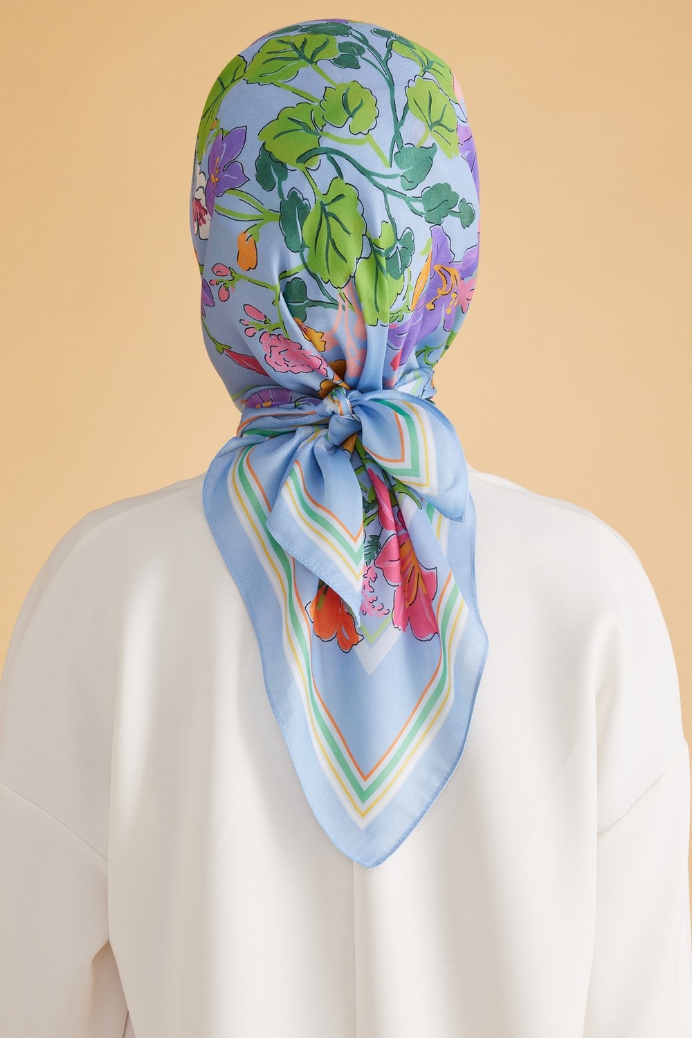 Belli Fresh Çiçek Desen Mavi Pure Eşarp 1 - 01 görsel 4