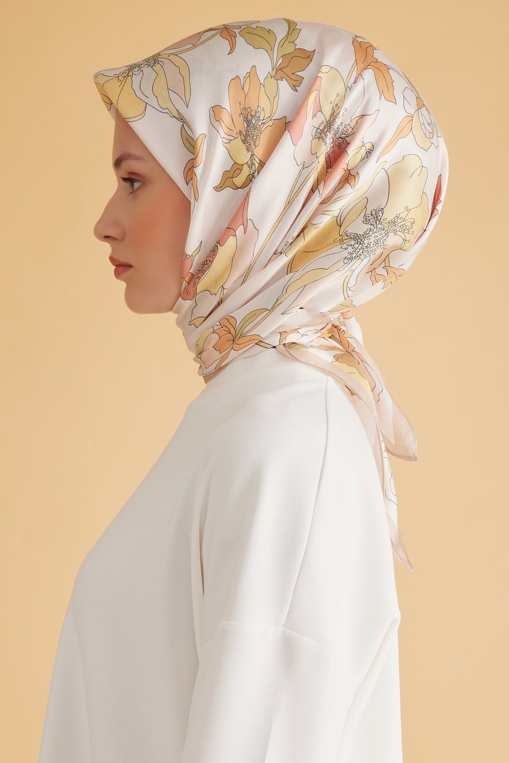 Belli Fresh Çiçek Desen Sarı Pure Eşarp 2 - 02 görsel 2