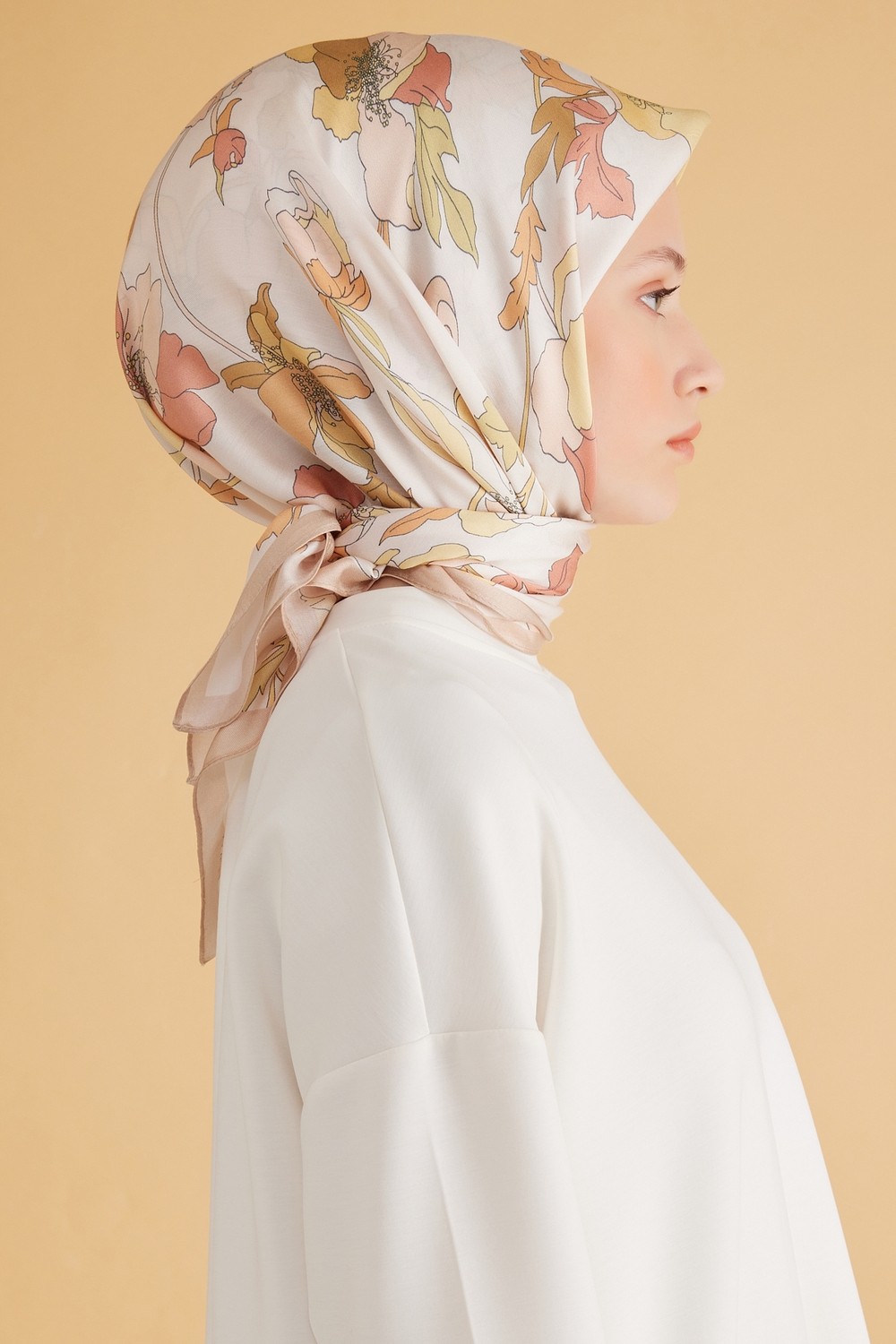 Belli Fresh Çiçek Desen Sarı Pure Eşarp 2 - 02 görsel 3