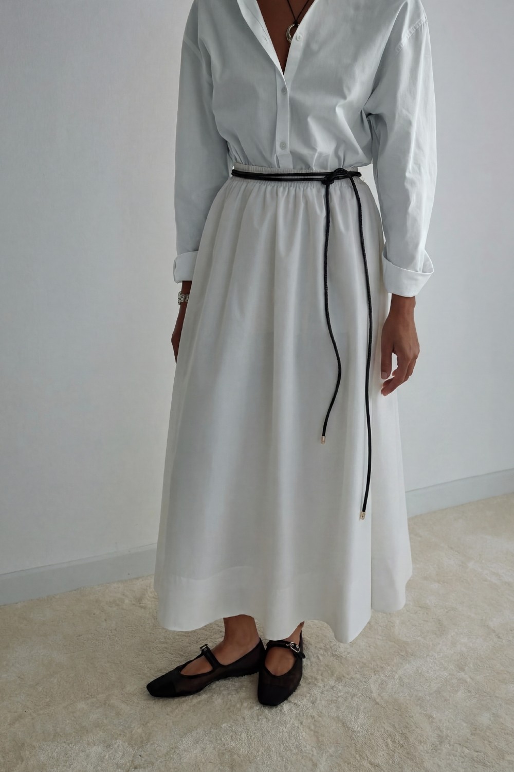 Suud Collection Ekru Day Poplin Kloş Etek