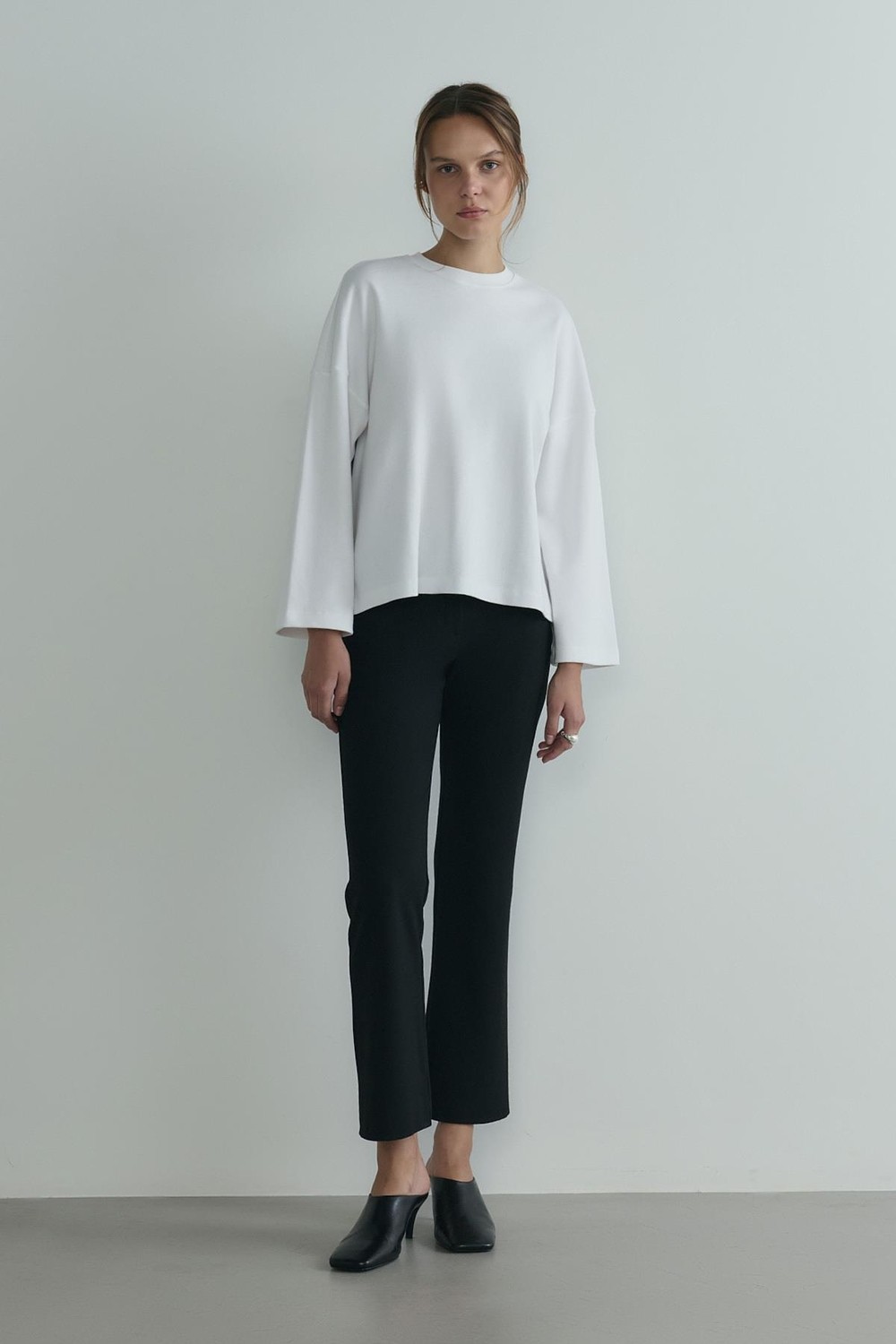 Suud Collection Ekru Katie Uzun Kollu Tişört Kadın Oversize Yumuşak Dokulu 34 Beden İç Göstermeyen görsel 5