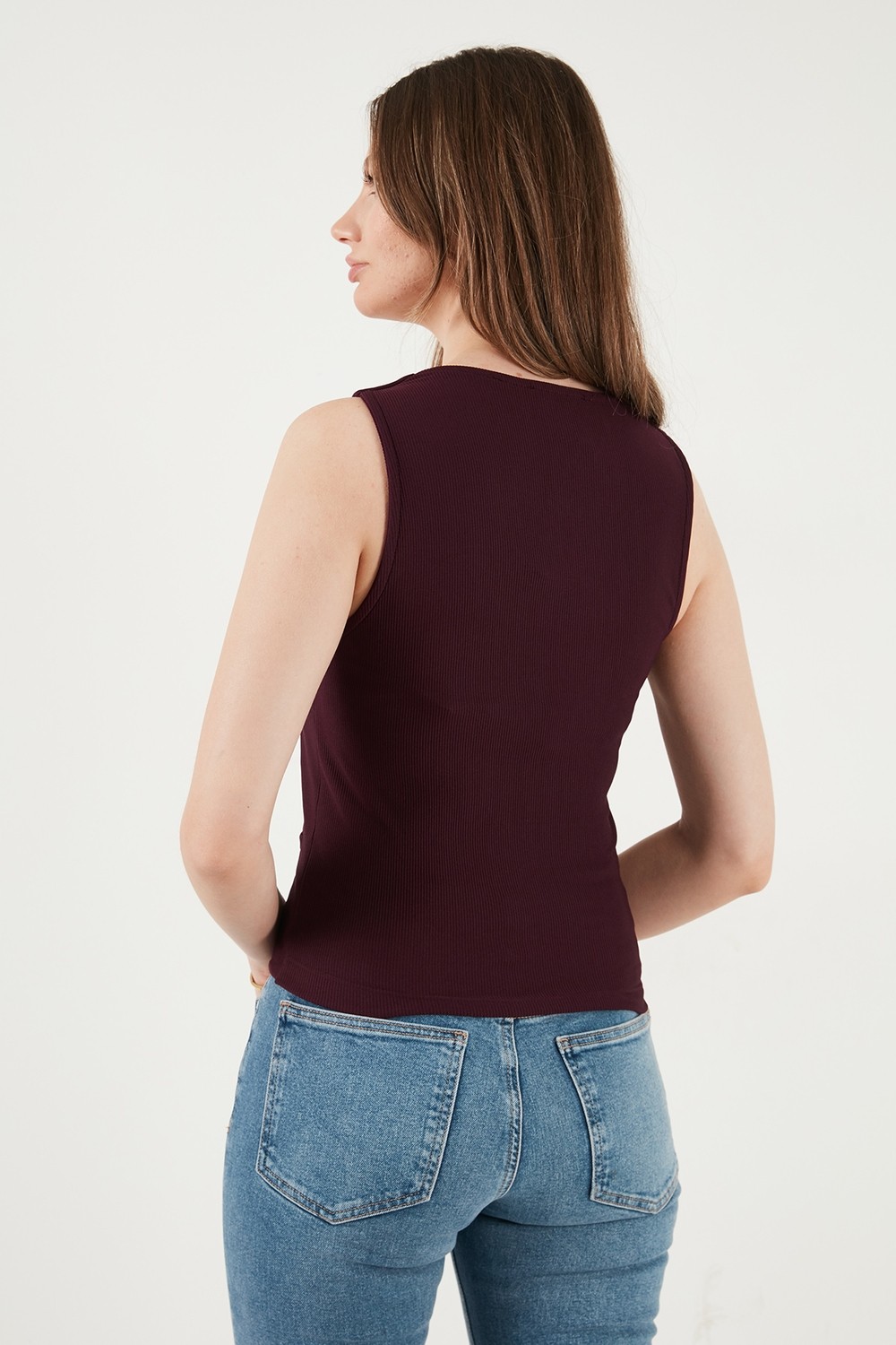 Lela Fittili Regular Fit V Yaka Düğmeli Yelek Bayan Yelek 5866559 görsel 7
