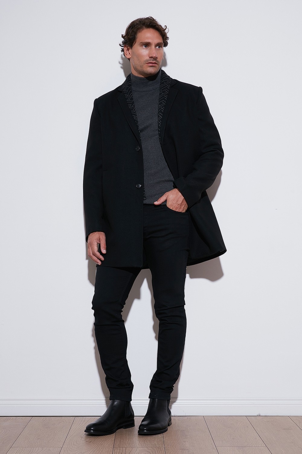 Buratti Yırtmaçlı Slim Fit Mono Yaka Kaşe Kaban Erkek Kaban 58400589 görsel 2