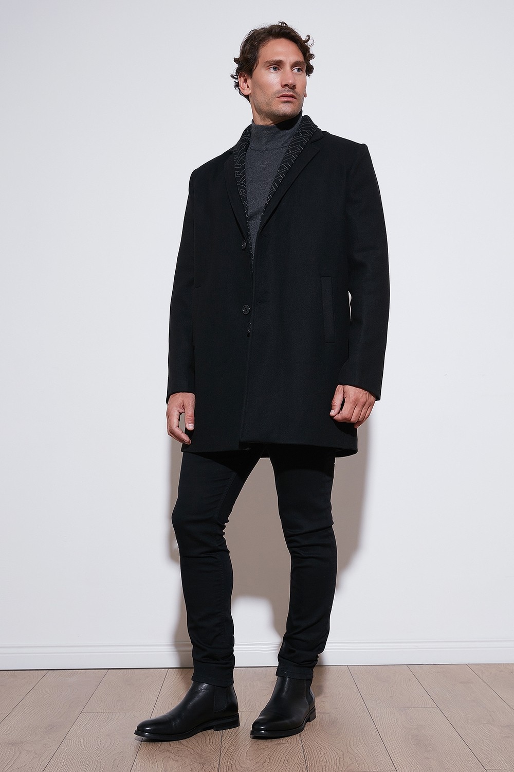 Buratti Yırtmaçlı Slim Fit Mono Yaka Kaşe Kaban Erkek Kaban 58400589 görsel 4