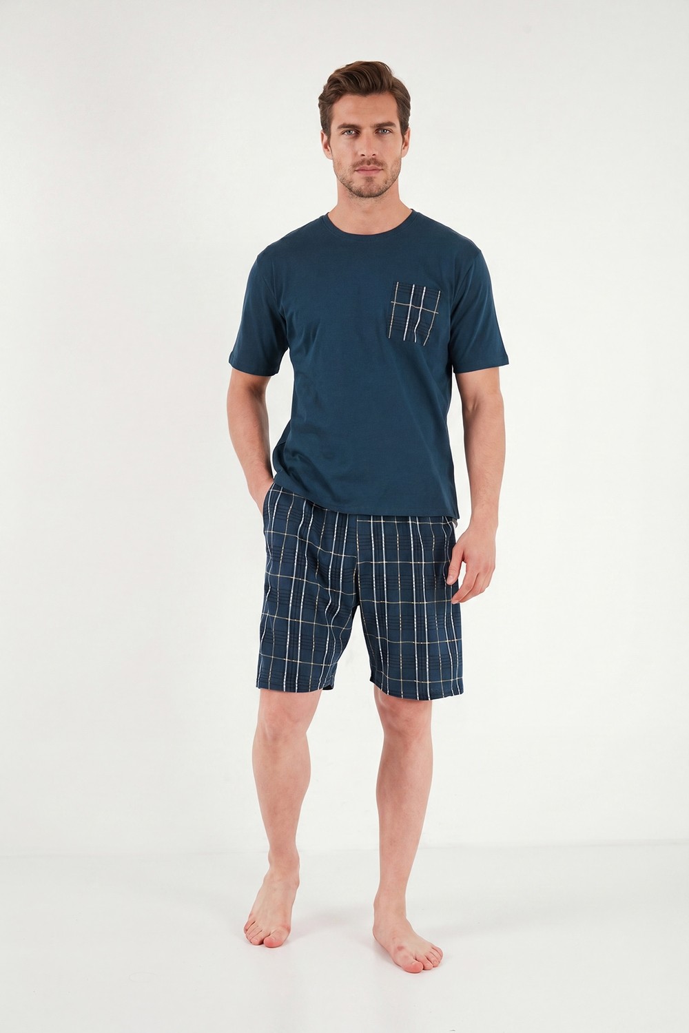 Buratti Kareli Pamuklu Regular Fit Şortlu Pijama Takımı Erkek Pijama Takımı 6572021 görsel 2