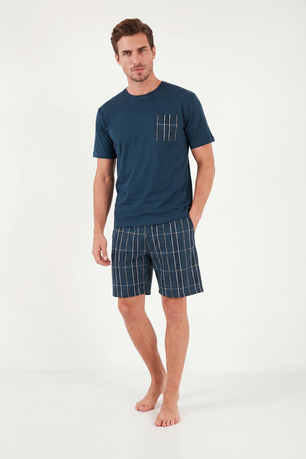 Buratti Kareli Pamuklu Regular Fit Şortlu Pijama Takımı Erkek Pijama Takımı 6572021 görsel 3