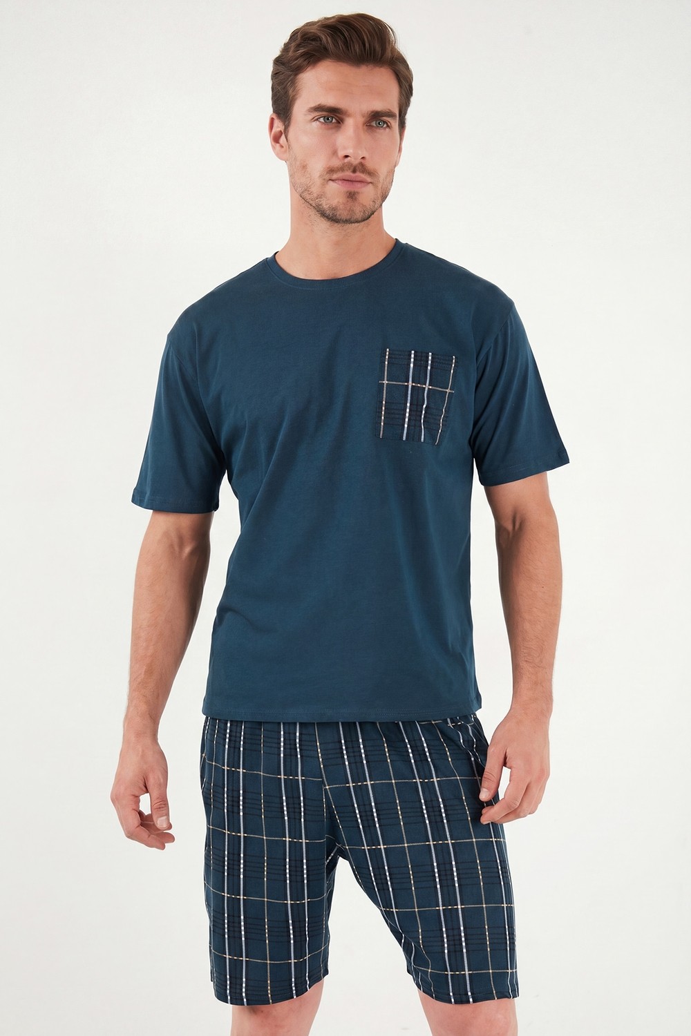 Buratti Kareli Pamuklu Regular Fit Şortlu Pijama Takımı Erkek Pijama Takımı 6572021 görsel 4