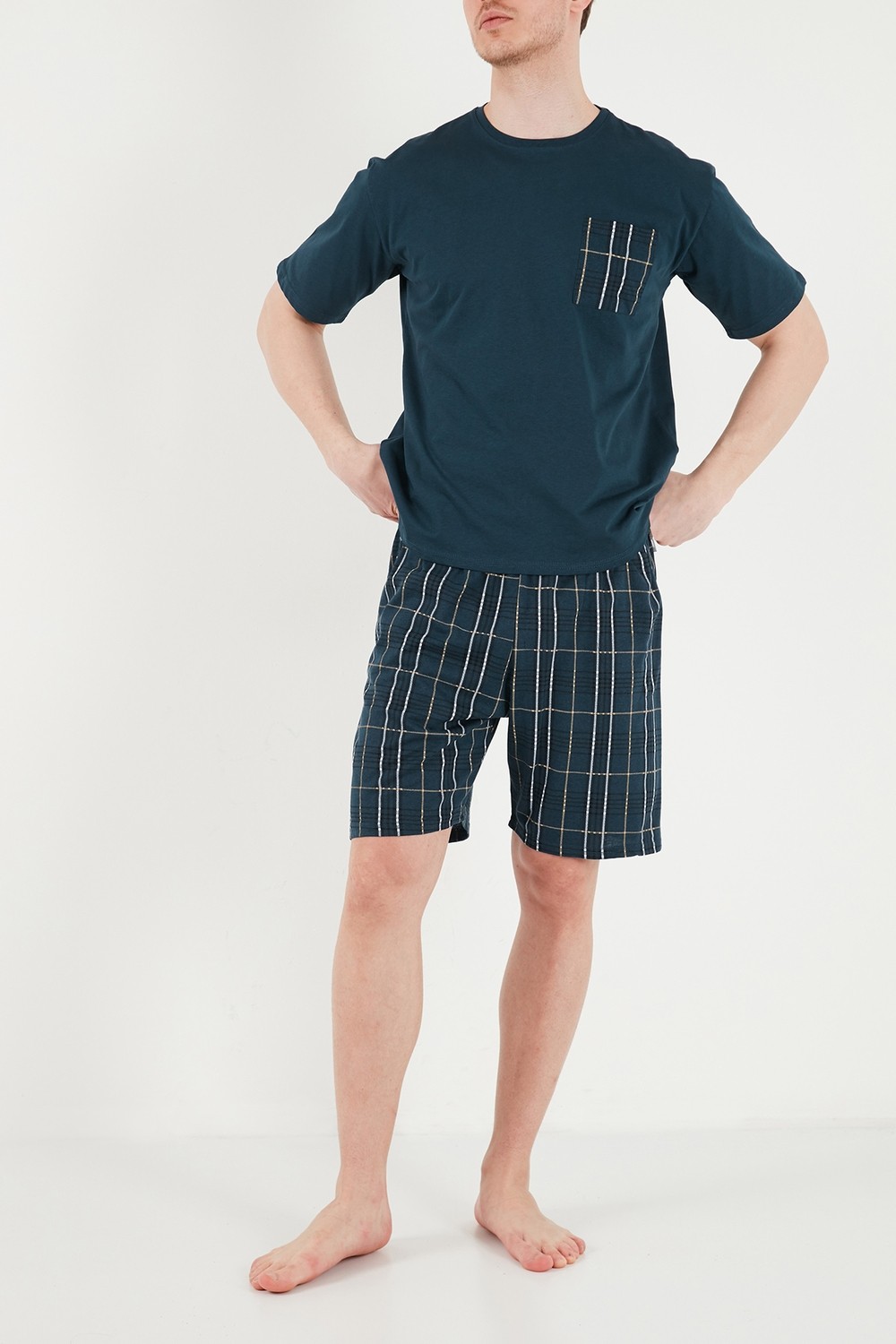 Buratti Kareli Pamuklu Regular Fit Şortlu Pijama Takımı Erkek Pijama Takımı 6572021 görsel 6