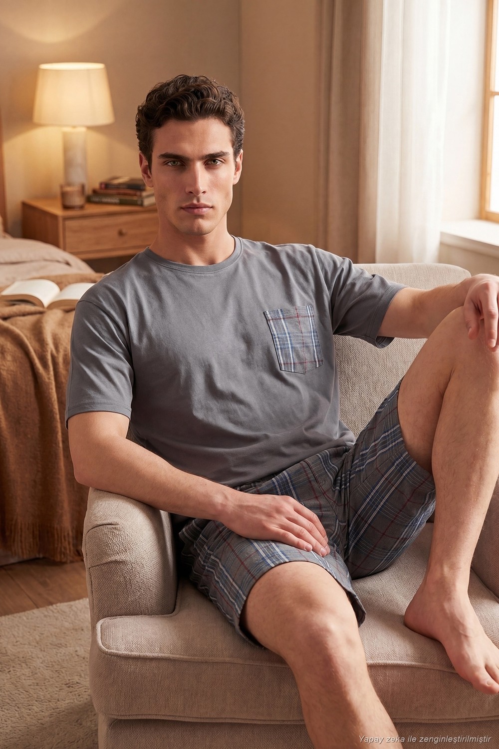 Buratti Kareli Pamuklu Regular Fit Şortlu Pijama Takımı Erkek Pijama Takımı 6572021