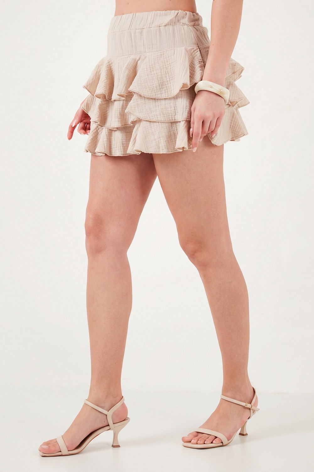 Lela Pamuklu Regular Fit Fırfırlı Mini Müslin Şort Etek Bayan Etek 5866662 görsel 5