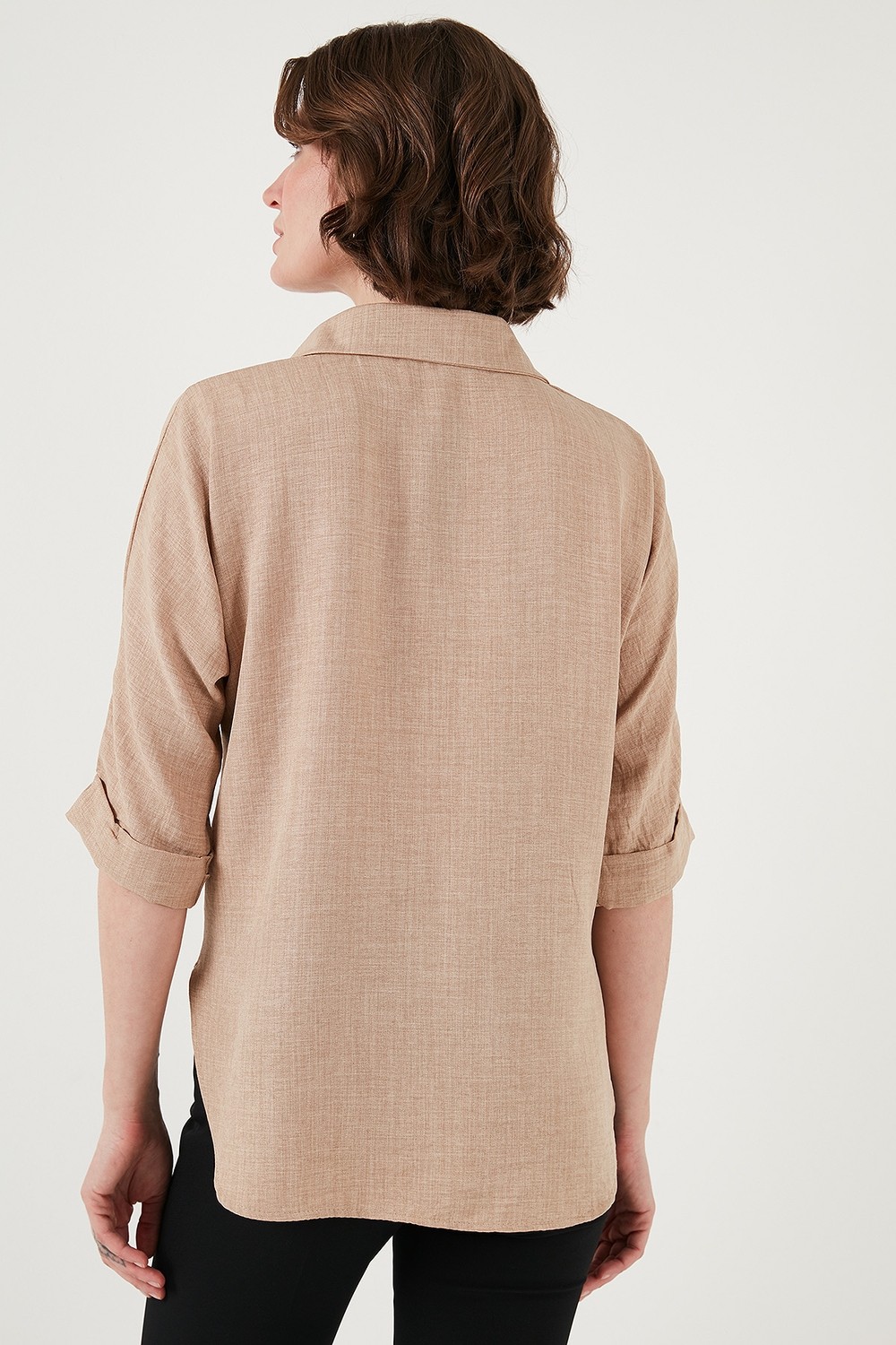 Lela Oversize Fit Önü Kısa Arkası Uzun Truvakar Kol Gömlek Kadın Gömlek 5866116 görsel 7