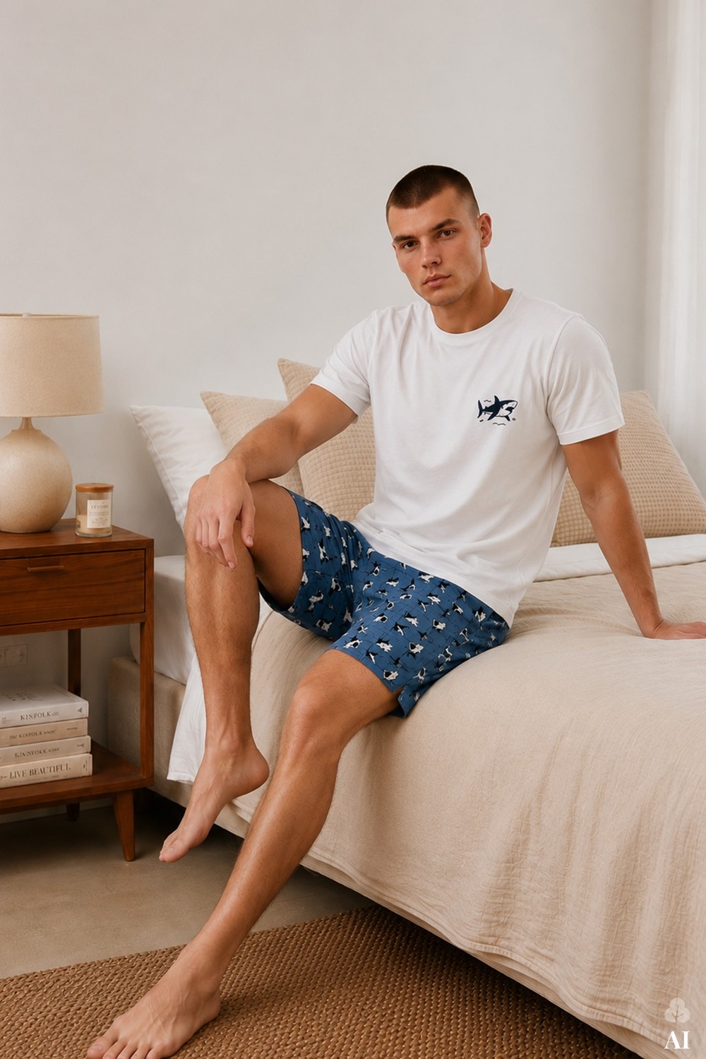 Koza İç Giyim Erkek Pamuklu Baskılı Cepli Şortlu Pijama Takımı Modern Desen görsel 6