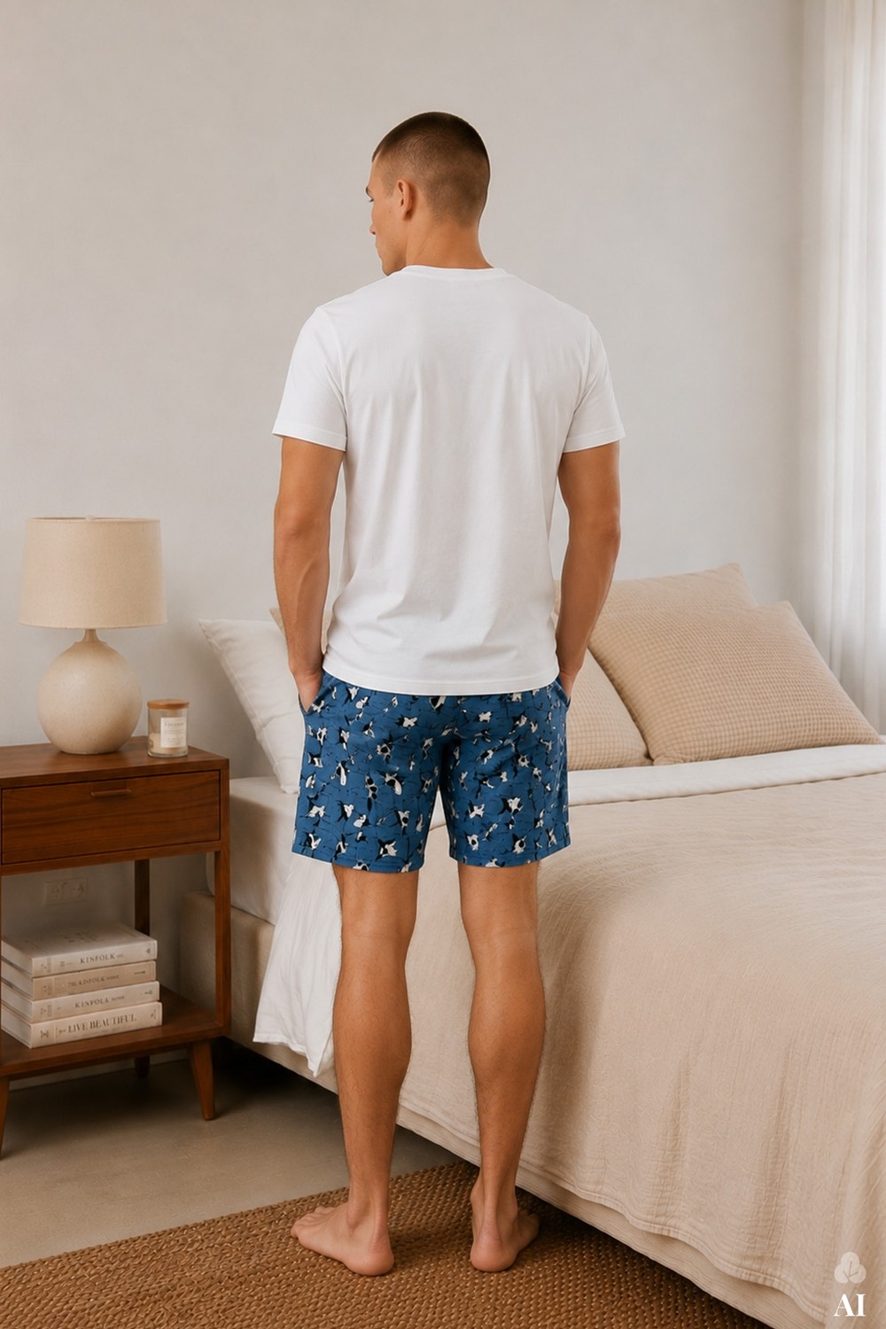 Koza İç Giyim Erkek Pamuklu Baskılı Cepli Şortlu Pijama Takımı Modern Desen görsel 7