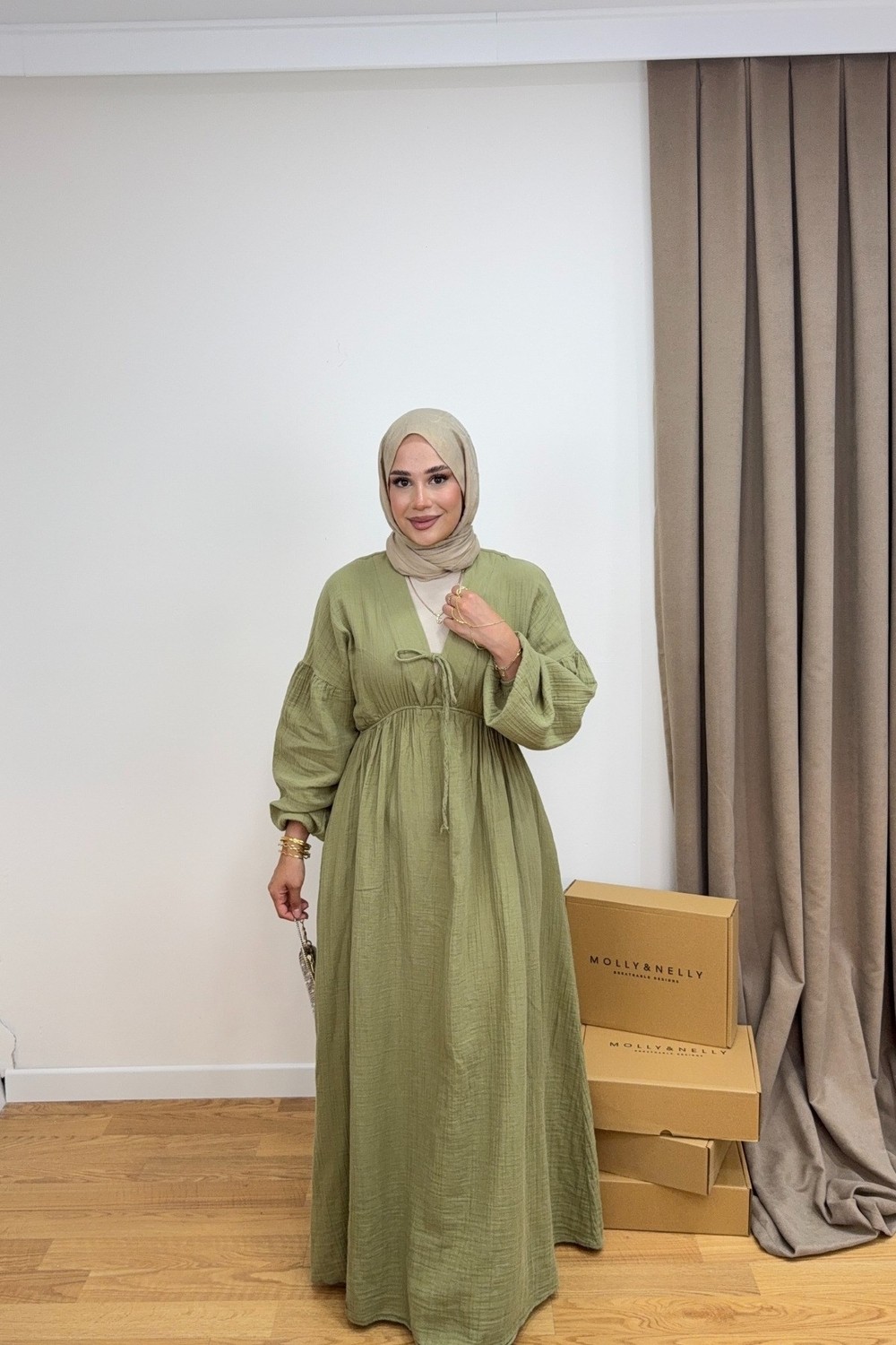 Salisburys Molly Nelly Kadın Pamuk Uzun Muslin Elbise görsel 4