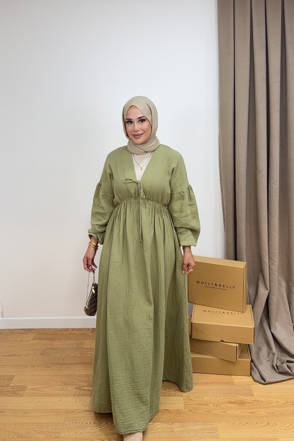 Salisburys Molly Nelly Kadın Pamuk Uzun Muslin Elbise görsel 5