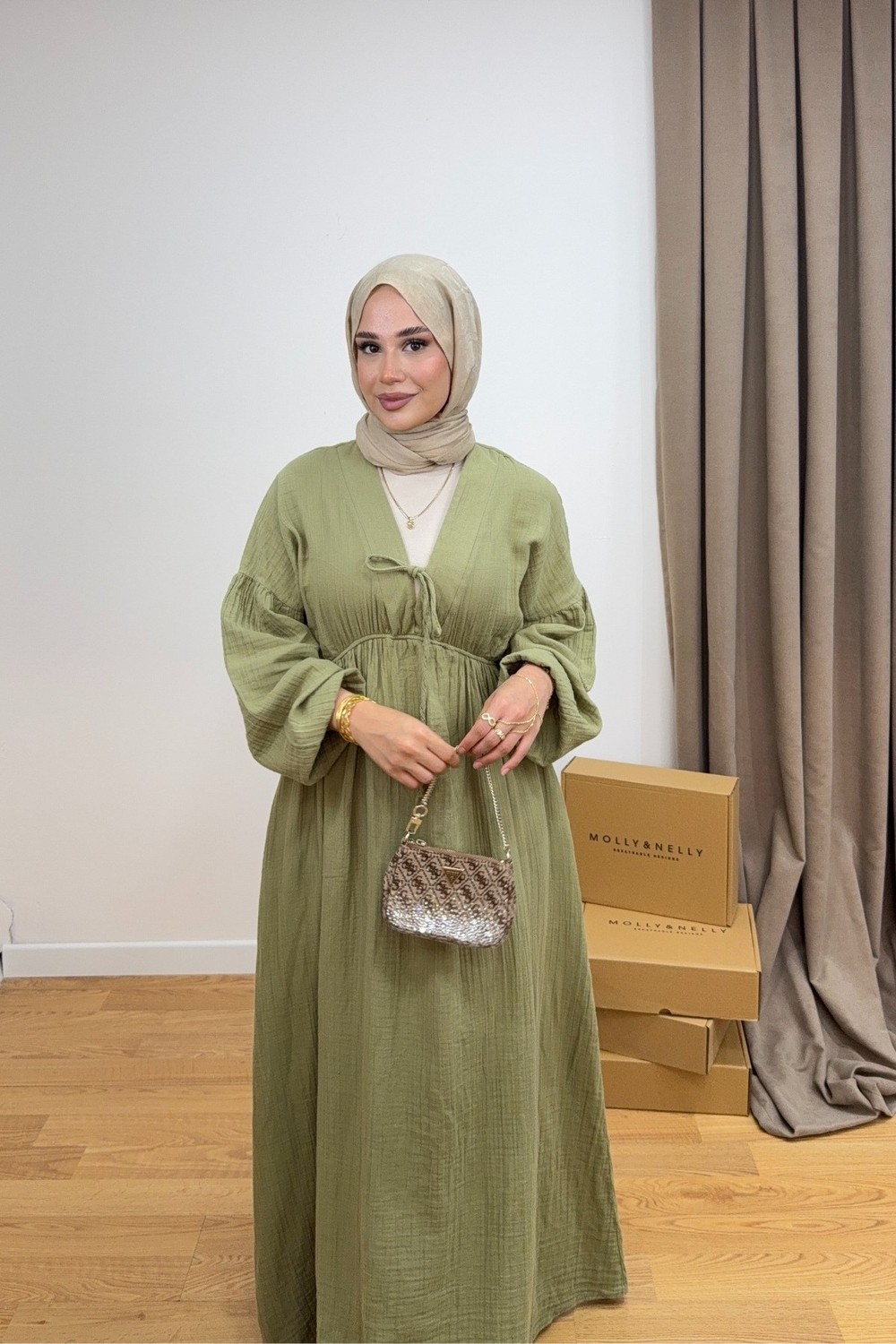 Salisburys Molly Nelly Kadın Pamuk Uzun Muslin Elbise görsel 7