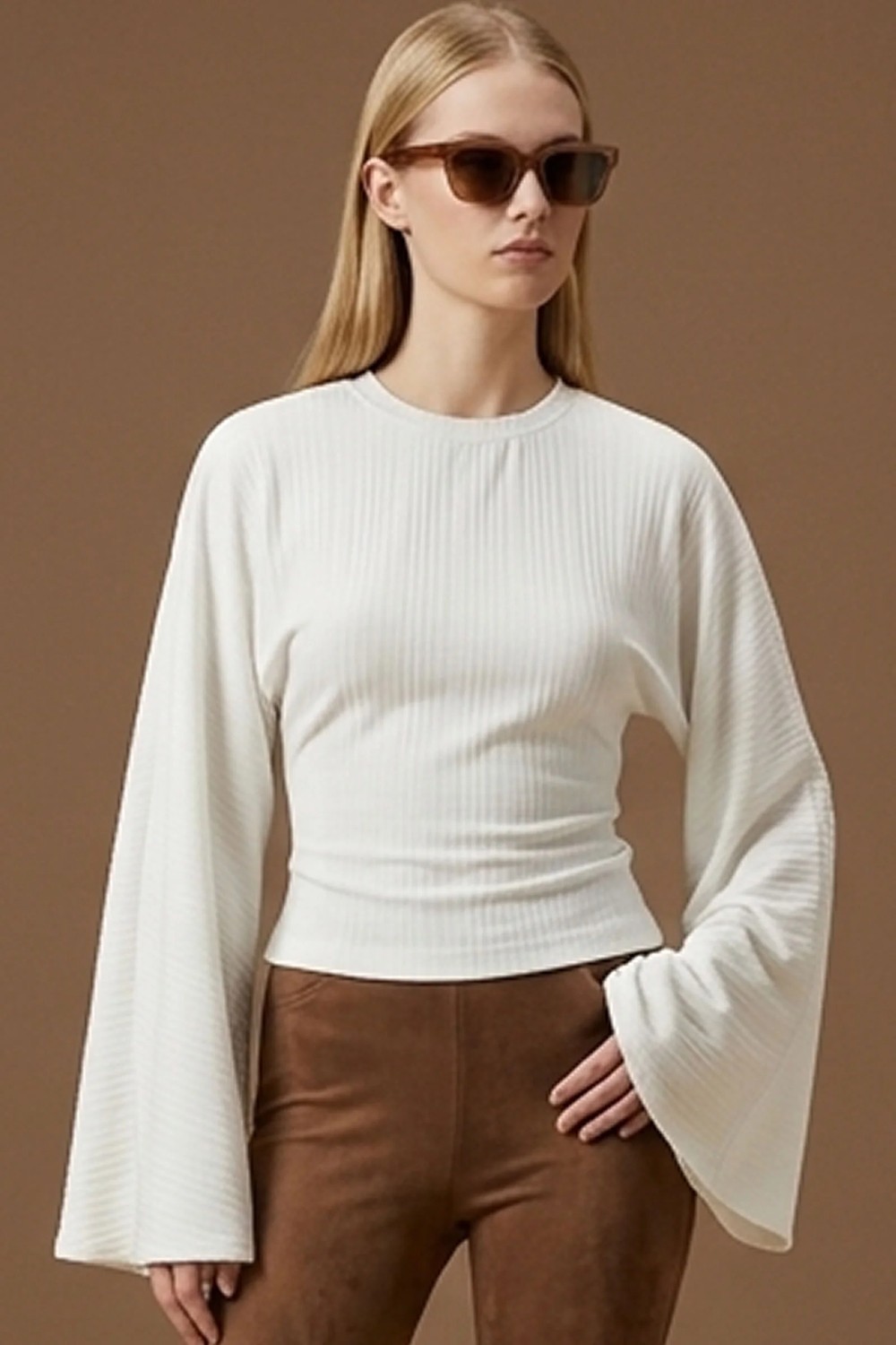 Şiir Asnow Slim Fit Bele Oturan Geniş Uzun Kollu Doğal Viskon Karışımlı Dokulu Jakar Y2K Top & Kadın Bluz - görsel 8