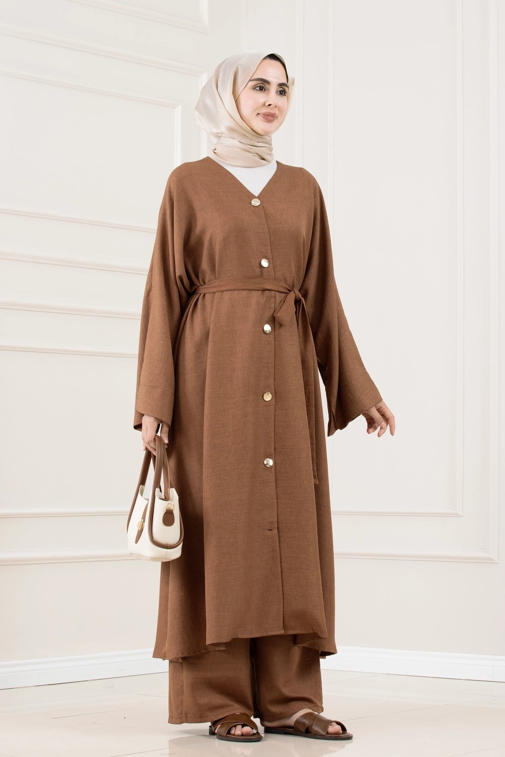 Sevitli Düğmeli Davin Abaya Ikili Takım-Yeşil görsel 7