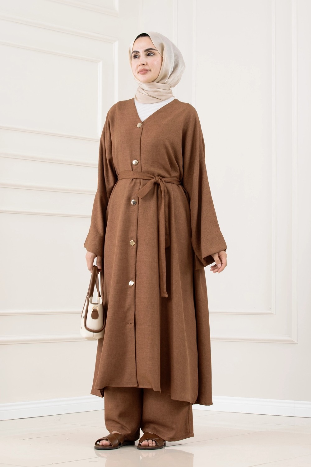 Sevitli Düğmeli Davin Abaya Ikili Takım-Yeşil görsel 8