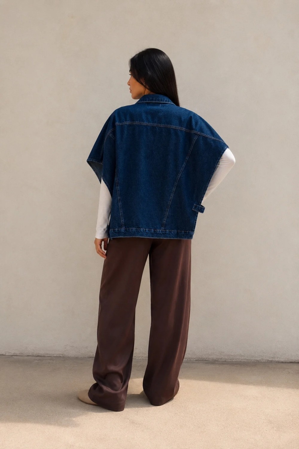 Shevega Lacivert Oversize Panço Kolsuz Kot Denim Jean Yelek görsel 3