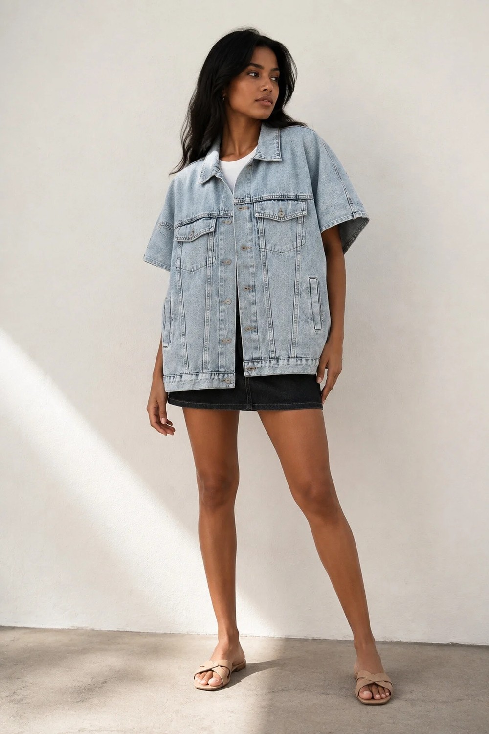 Shevega Lacivert Oversize Panço Kolsuz Kot Denim Jean Yelek görsel 4