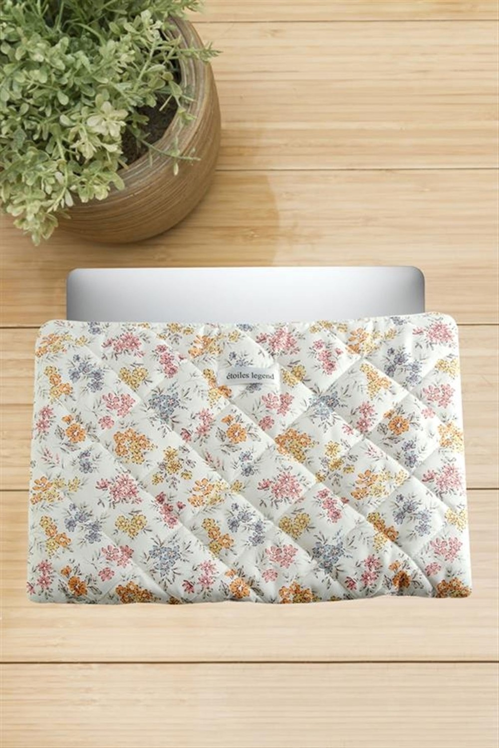 Bijuteri Net Çiçek Desenli Labtop Bilgisayar Çantası 13*14 Inç - Beyaz