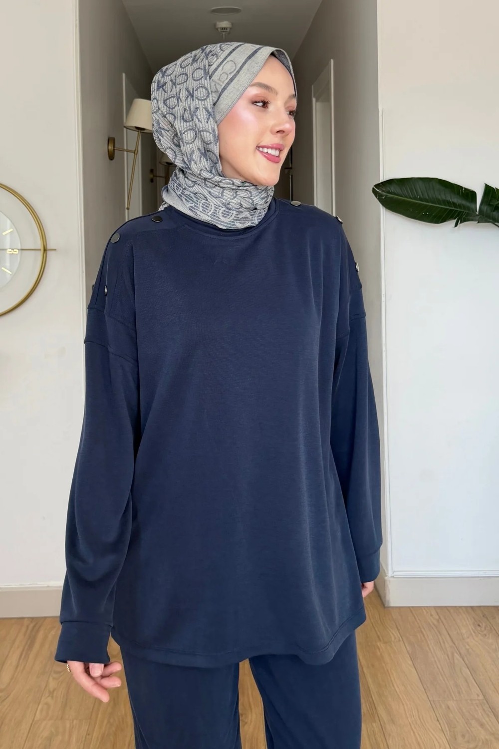 Tesettür Diyarı Duna Pike Orijinal Modal Kumaş Omuz Detaylı Tesettür Takım- Mürdüm görsel 2