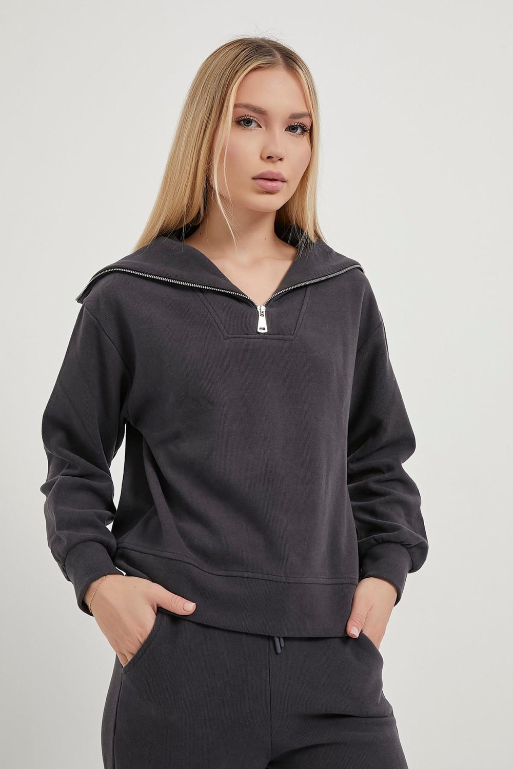 Armalife 26113 Yakası Fermuarlı Selanik Kadın Sweat