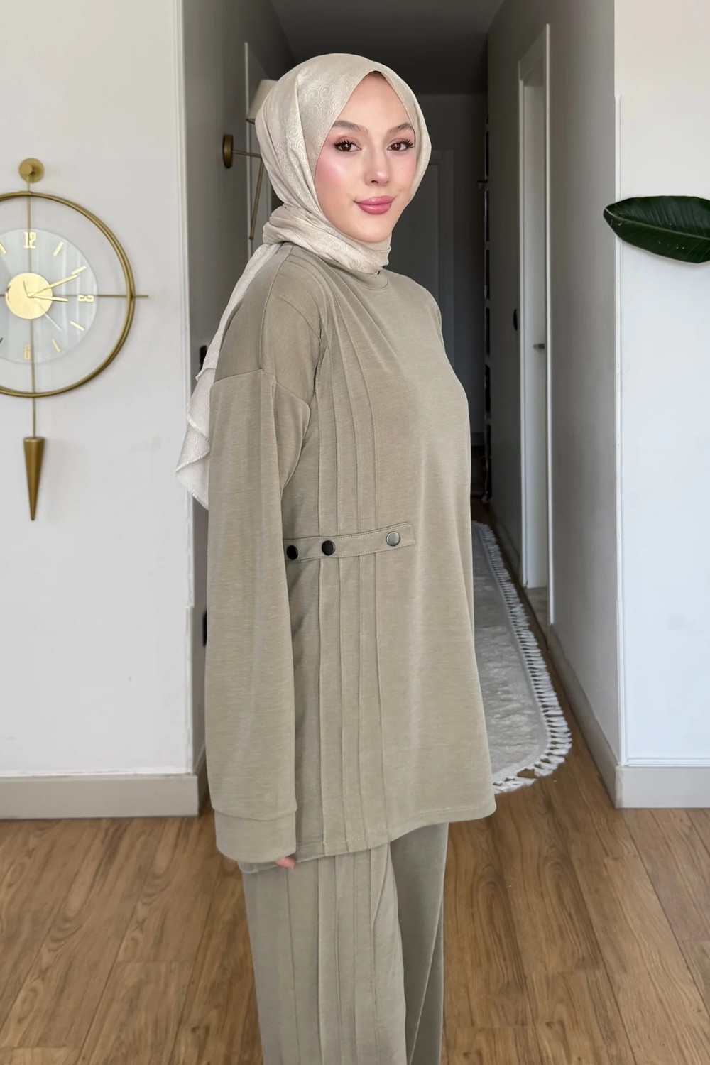 Tesettür Diyarı Ilba Pike Orijinal Modal Kumaş Brit Detaylı Tesettür Takım- Lacivert görsel 2