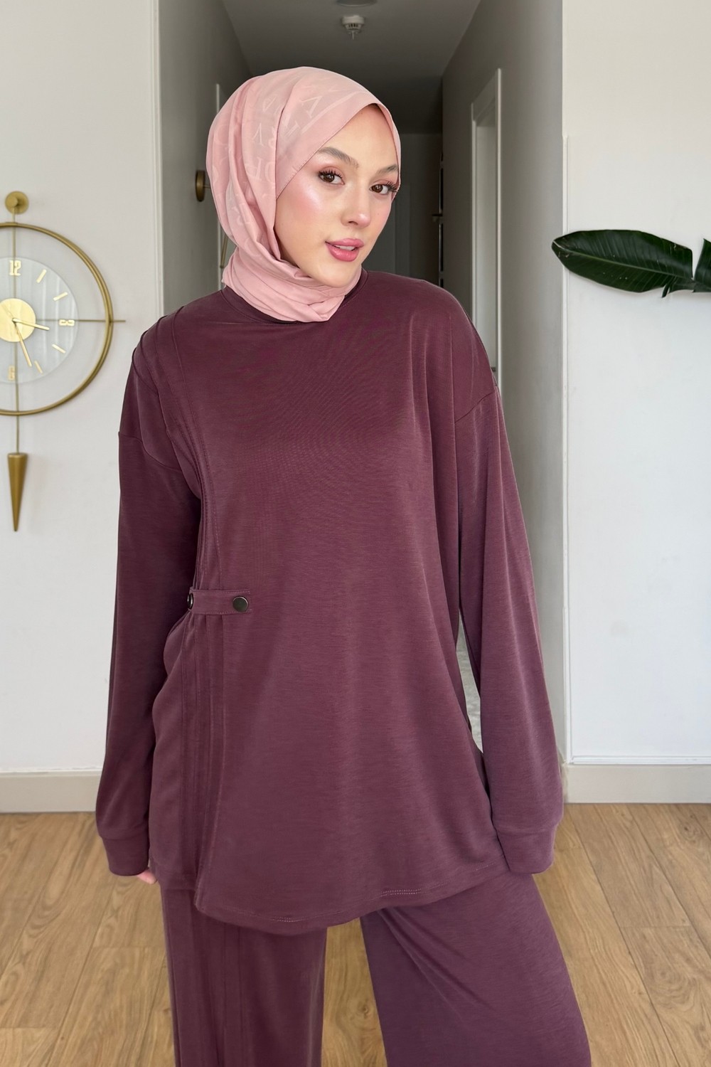 Tesettür Diyarı Ilba Pike Orijinal Modal Kumaş Brit Detaylı Tesettür Takım- Lacivert görsel 6