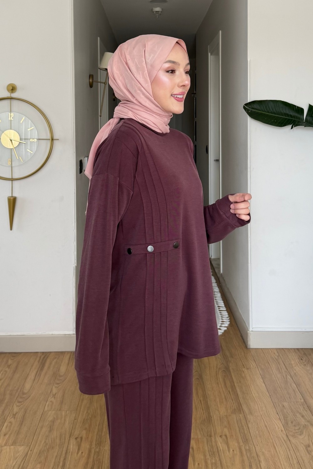 Tesettür Diyarı Ilba Pike Orijinal Modal Kumaş Brit Detaylı Tesettür Takım- Lacivert görsel 8