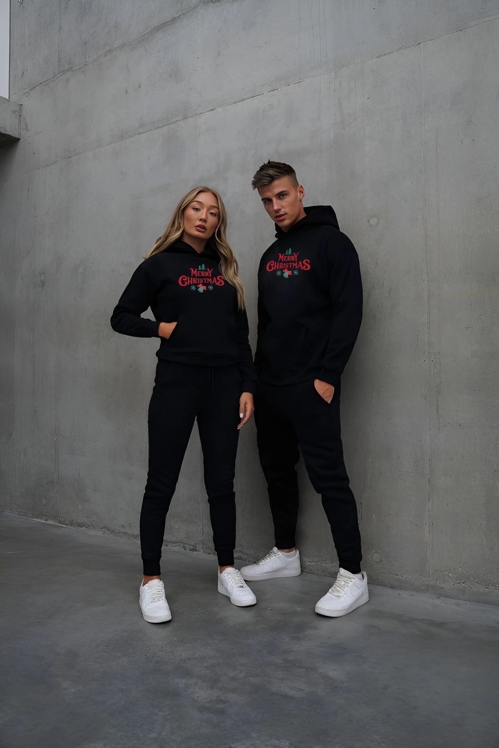 Tarz Yeri Yılbaşı Merry Christmas Baskılı Oversize Kapüşonlu Sweatshirt Hoodie - Siyah görsel 2