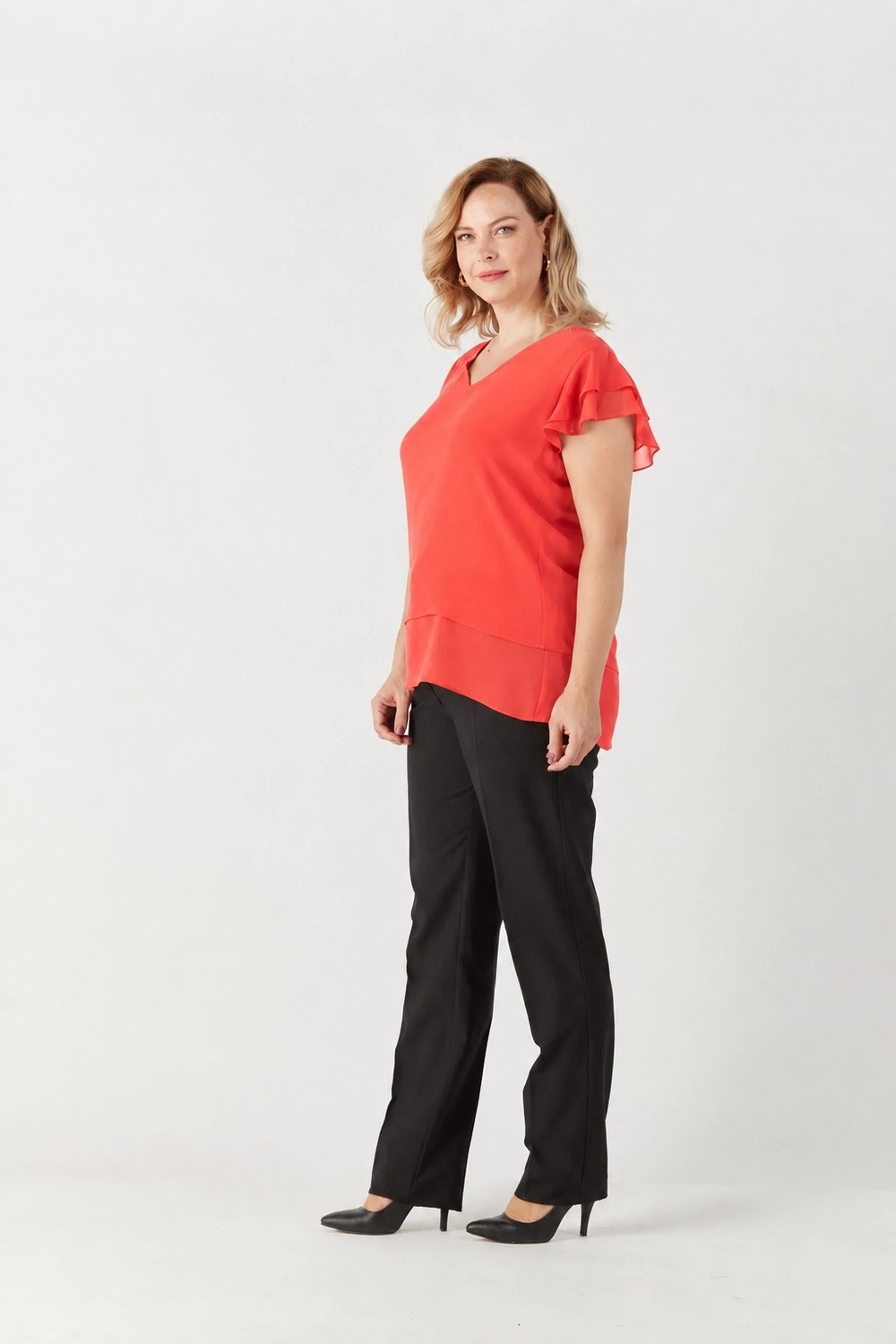 Moda Berray 3249 Omuz Fırfırlı Şifon Bluz Mercan görsel 2