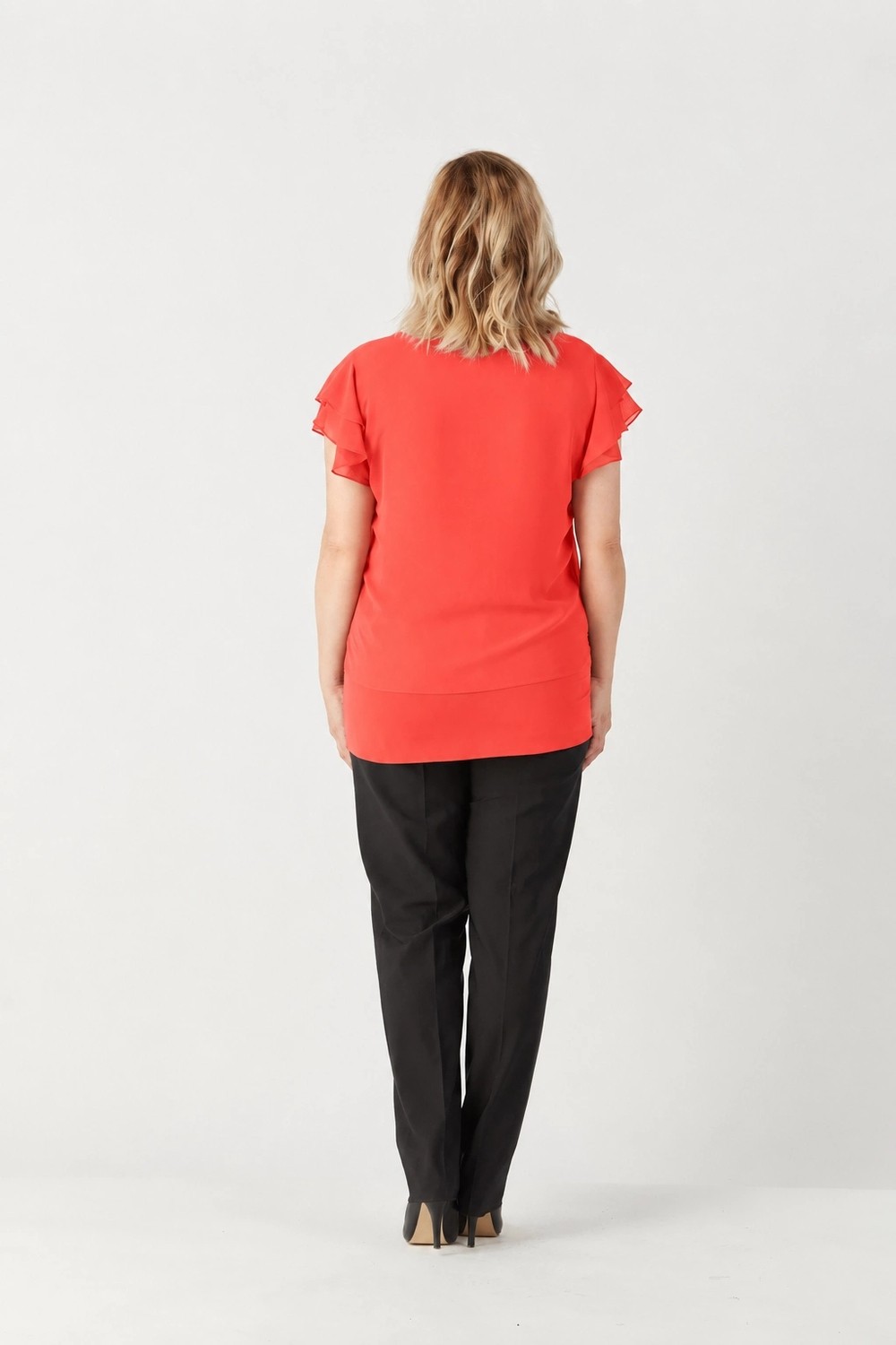 Moda Berray 3249 Omuz Fırfırlı Şifon Bluz Mercan görsel 4