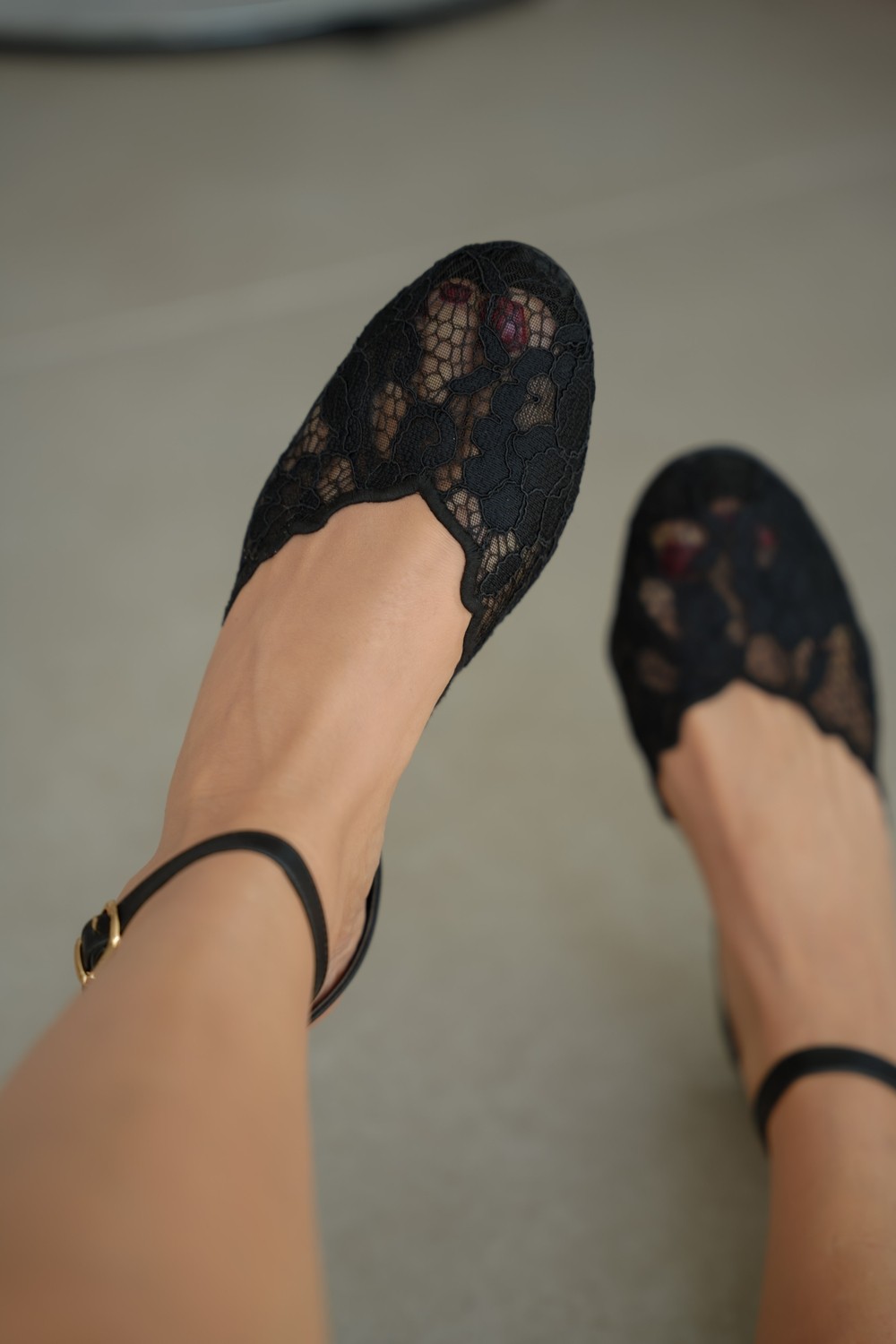 Selin Shoes Odette Düz Taban Dantel Detay Bilek Kemer Toka Kadın Babet- Beyaz görsel 6