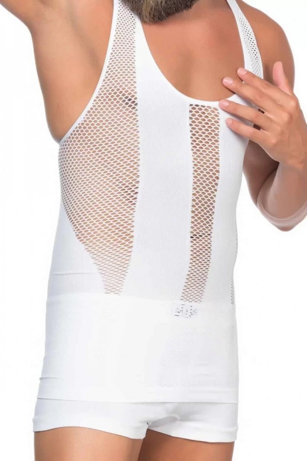 Marsilyan ™- Beyaz Fileli Erkek Korse Atlet görsel 2