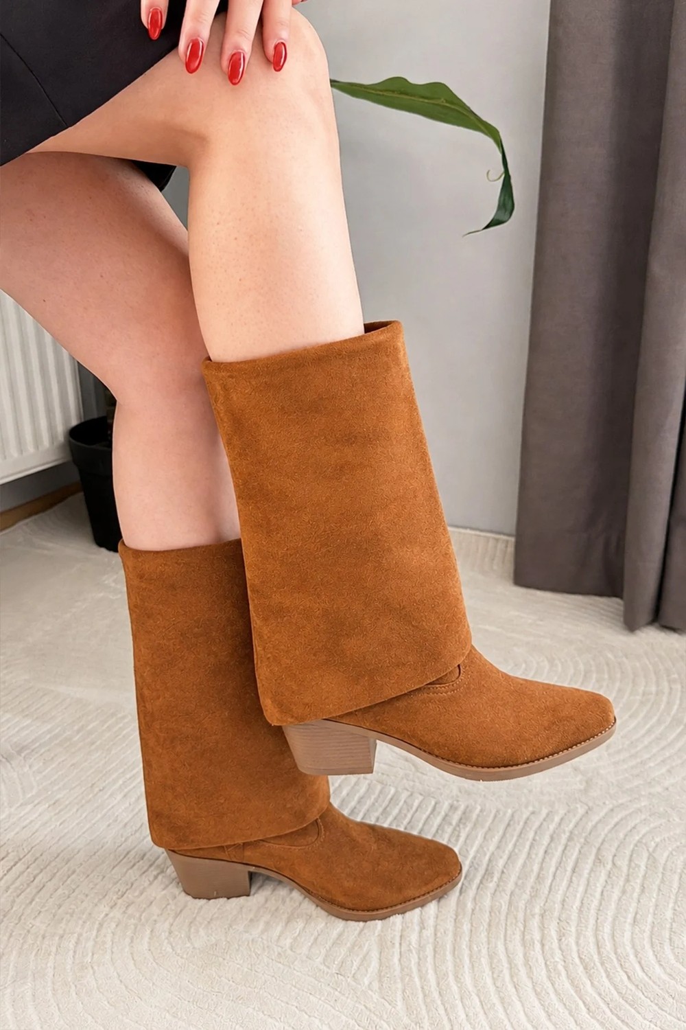 Preshley Kadın Sania Vizon Süet Kovboy Çizme 5 cm Topuklu