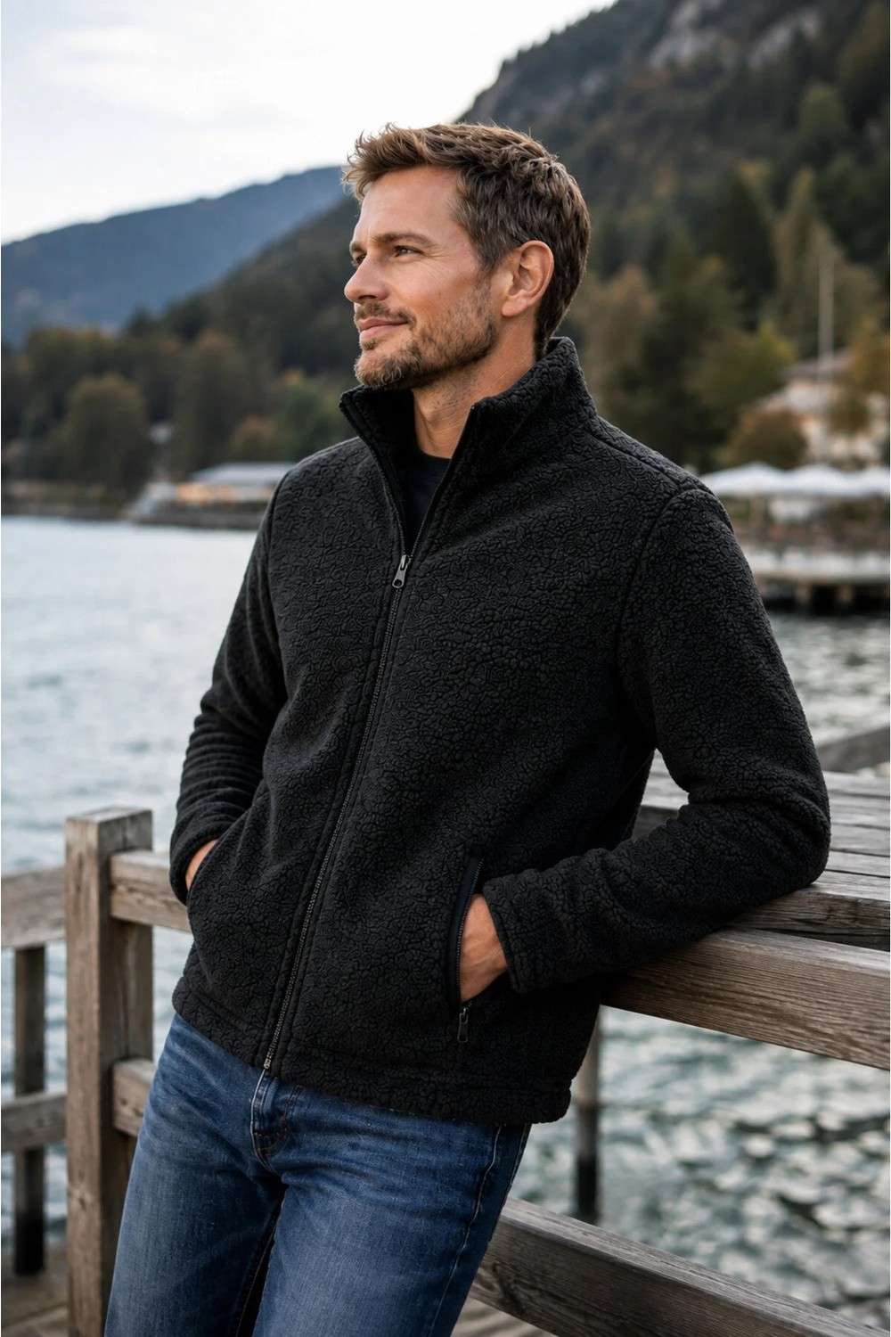 Luxic Core Luxıc Core Erkek Lacivert Peluş Polar Slim Fit Dik Yaka Fermuarlı Cepli Erkek Günlük Polar görsel 2