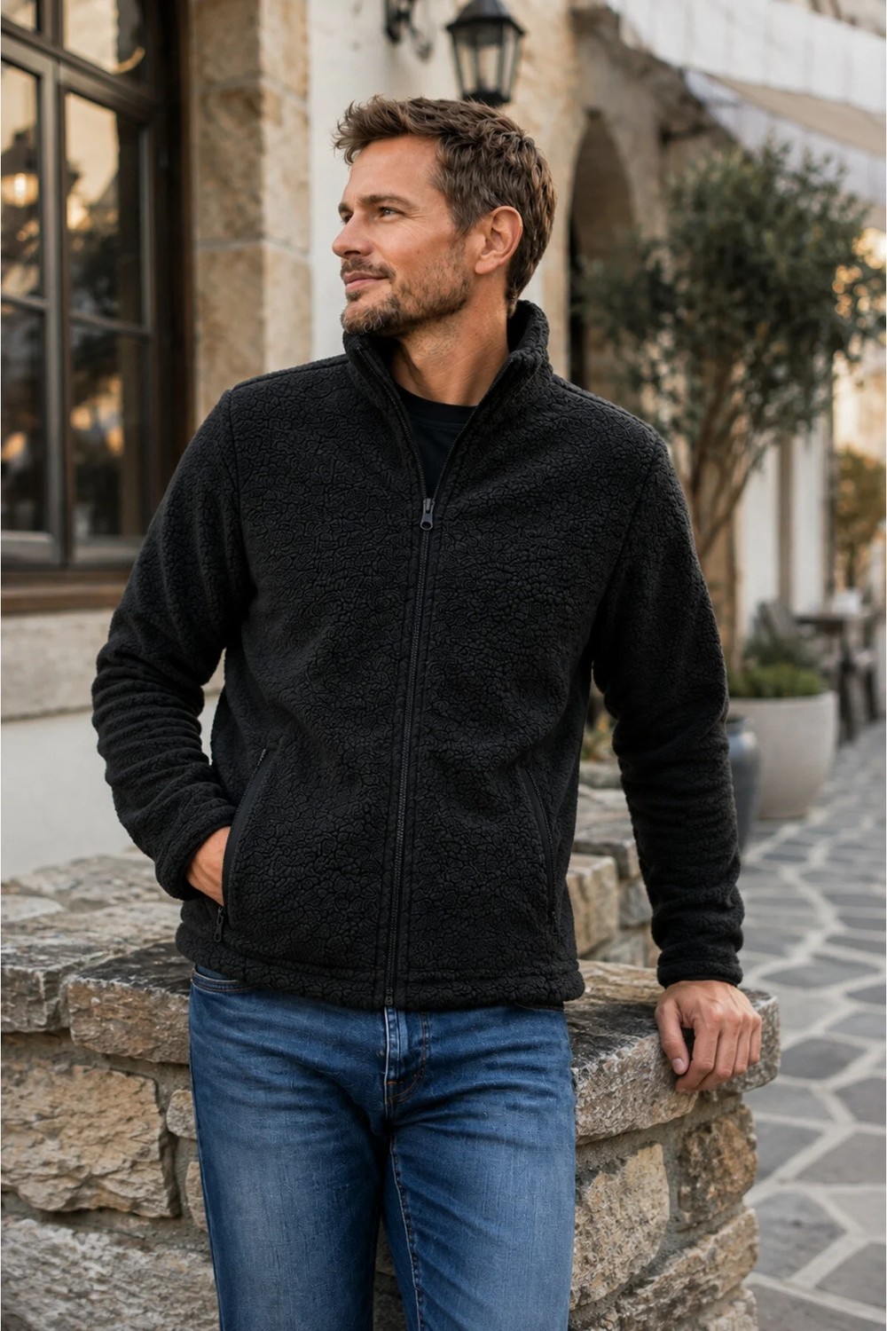 Luxic Core Luxıc Core Erkek Lacivert Peluş Polar Slim Fit Dik Yaka Fermuarlı Cepli Erkek Günlük Polar görsel 3