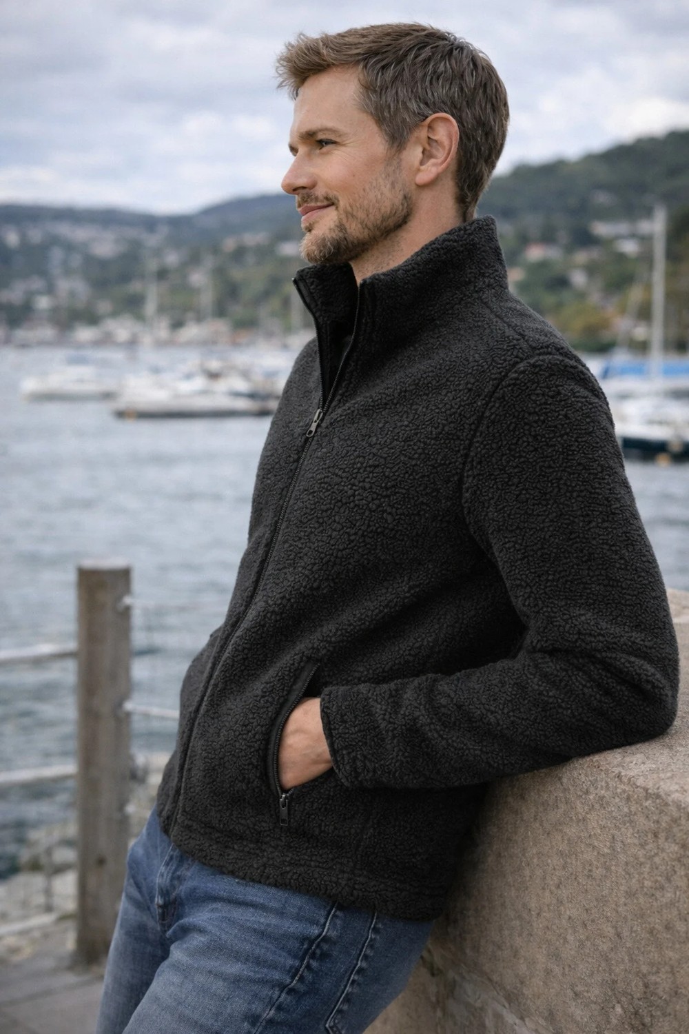 Luxic Core Luxıc Core Erkek Lacivert Peluş Polar Slim Fit Dik Yaka Fermuarlı Cepli Erkek Günlük Polar görsel 4