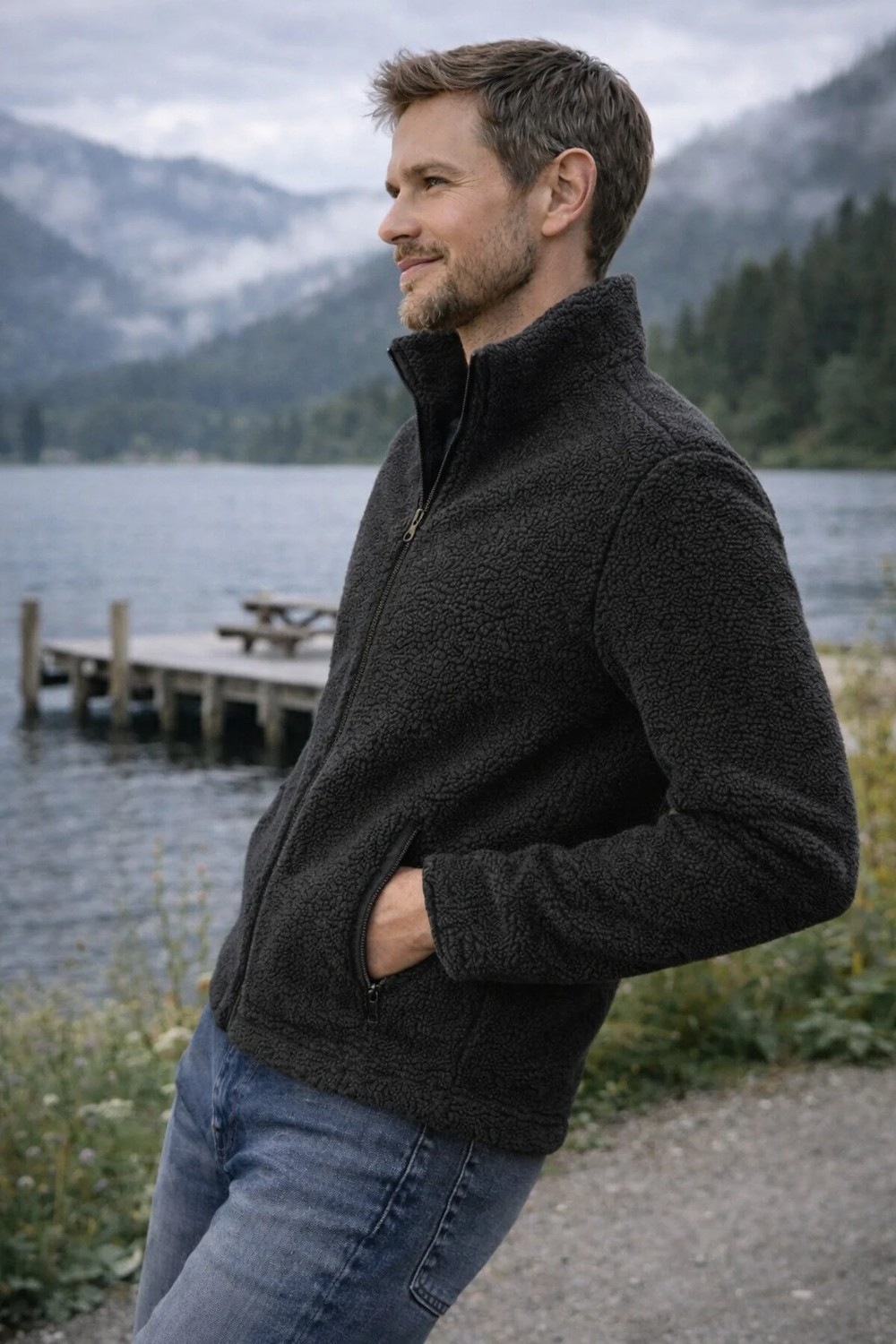 Luxic Core Luxıc Core Erkek Lacivert Peluş Polar Slim Fit Dik Yaka Fermuarlı Cepli Erkek Günlük Polar görsel 5