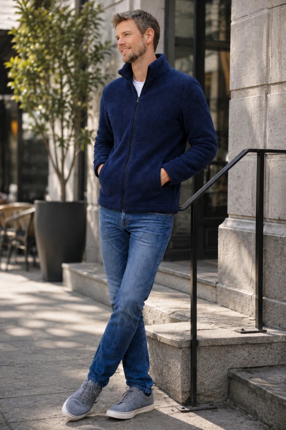Luxic Core Luxıc Core Erkek Lacivert Peluş Polar Slim Fit Dik Yaka Fermuarlı Cepli Erkek Günlük Polar görsel 8