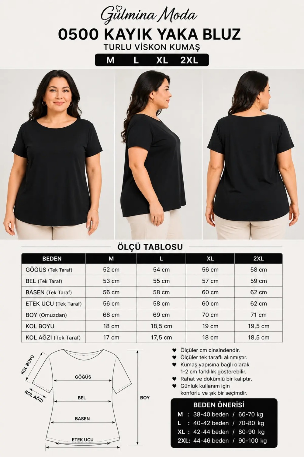 Gülmina Moda Kadın Viskon Kayık Yaka Kısa Kol Bluz görsel 4