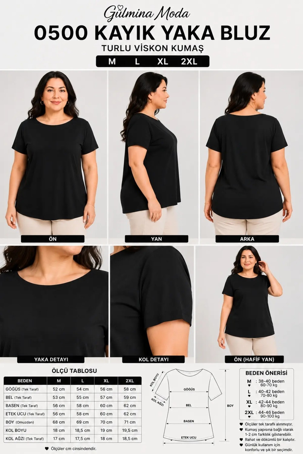 Gülmina Moda Kadın Viskon Kayık Yaka Kısa Kol Bluz görsel 5