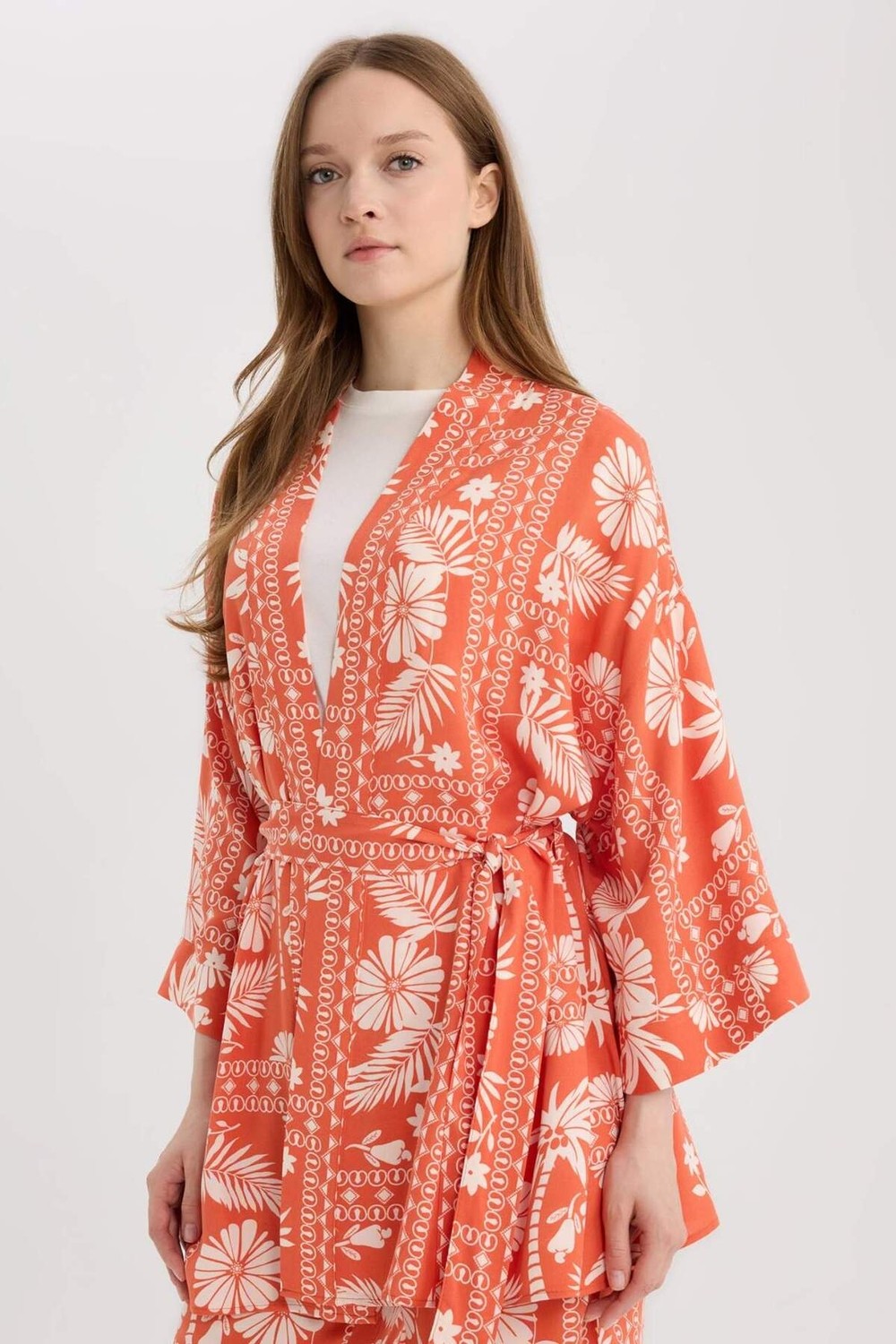 STANDART Relax Fit Desenli Kuşaklı Kimono D5443AX25SP